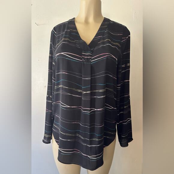 Apt. 9 Women’s Long Sleeve Black Striped Shirt Lightweight  Blouse Size S - Picture 1 of 8